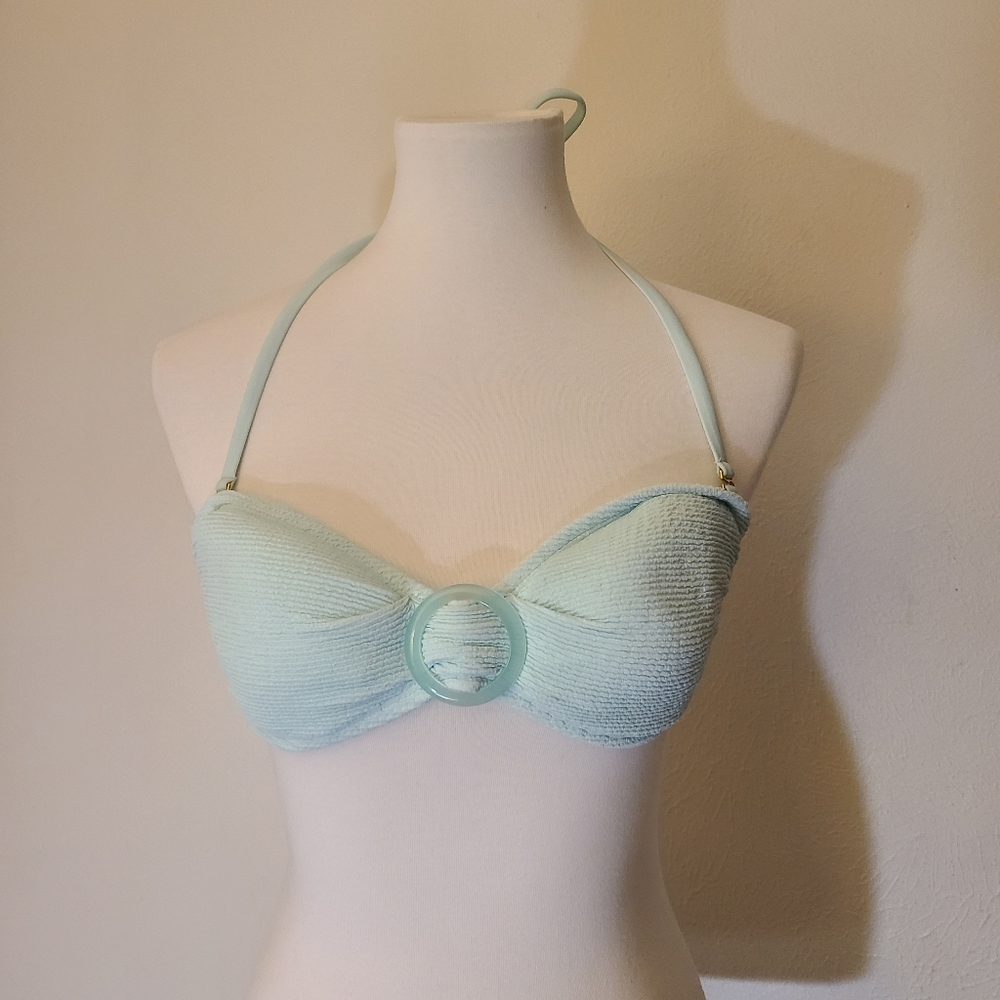 Xhiliration mint color textured bikini top Size 8-10 NWT